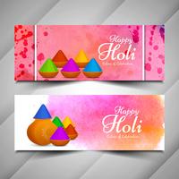 Abstract Holi festival colorful banners set vector