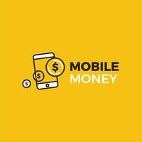 Mobile money payment logo. A phone with dollar gold coins. vector