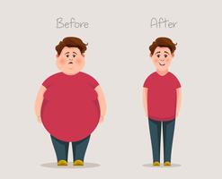 Fat and skinny guys. Concept of weight. Before and after. Vector illustration.