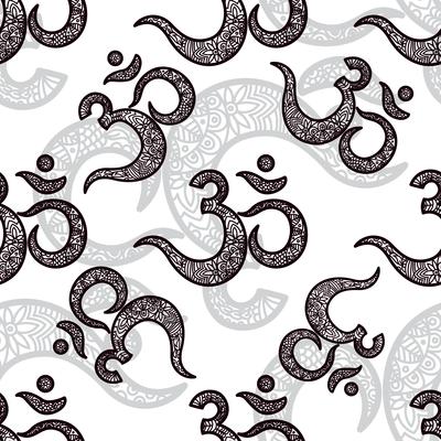 Seamless pattern Om or Aum Indian sacred sound, original mantra