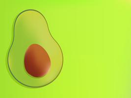 Green Background with realistic avocado and place for text. Banner. Vector flat illustration