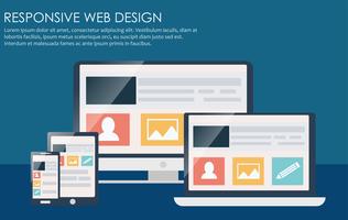 Responsive web design, including laptop, desktop, tablet and mobile phone. Vector flat illustration