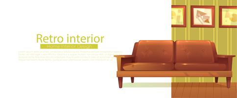 Your new home banner. Retro sofa and coffee table. Vector cartoon illustration