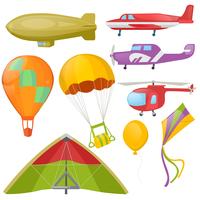 Set of flying trancport - helicopter, aeroplan. Vector Realistic Illustration