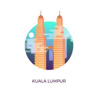 Flat Modern Petronas Tower Kuala Lumpur Malaysia Badge Logo Vector Illustration