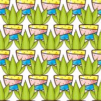 Seamless pattern of cacti and succulents in pots. vector