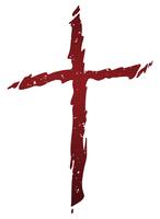 Old rugged distressed christian cross with blood red gradient tones isolated vector illustration