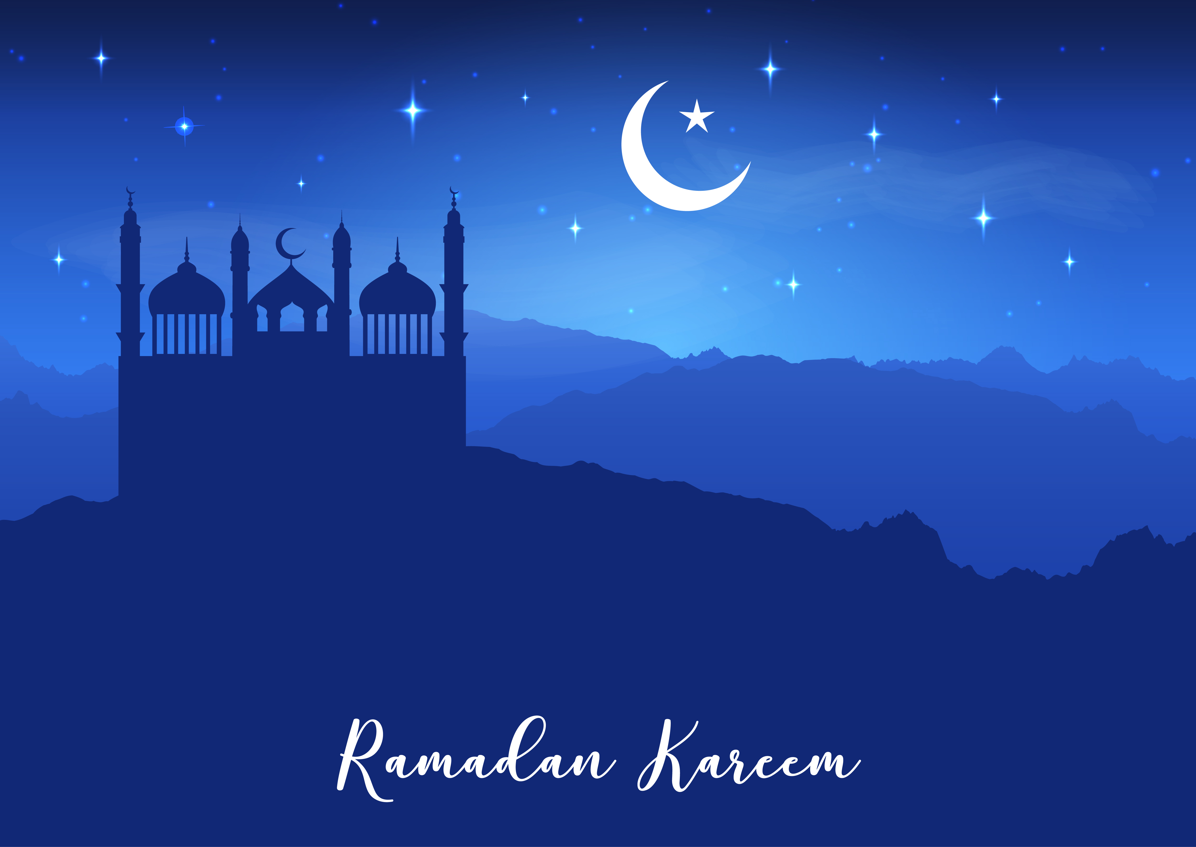 Ramadan Kareem Background With Mosque Silhouettes Against Night