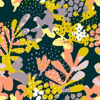 Abstract floral seamless pattern with trendy hand drawn textures. vector