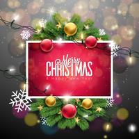 Merry Christmas Illustration on Shiny Red Background vector
