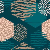 Abstract geometric seamless pattern with animal print and hexagons. vector