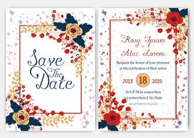 Elegantes tarjetas de boda consisten en varios tipos de flores vector