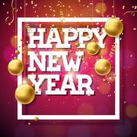 Happy New Year Illustration with Ornamental Balls  Confetti vector