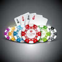 Playing Card Aces behind different colored poker chips vector