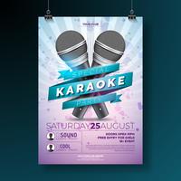 Karaoke Party flyer con micrófonos sobre fondo violeta vector