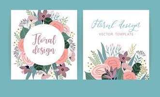 Plantillas de vectores con flores. Diseño para tarjeta, cartel, banner, invitación, boda, saludo.