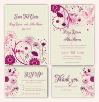 Vector conjunto de tarjetas de invitación con elementos de flores Colección de boda