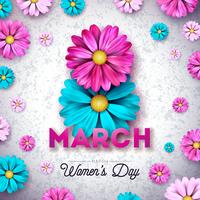 Tarjeta de felicitación floral del día de la mujer feliz 8 de marzo vector