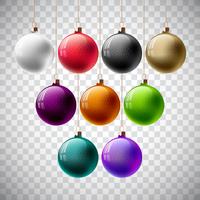 Colorful Vector Christmas Ball Set on a Transparent Background