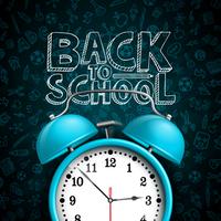 Back to school design with alarm clock and hand drawn doodles vector