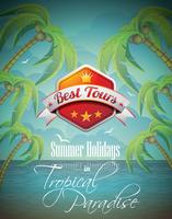 Vector Summer Holiday Flyer Design with palm trees and Best Tour Banner on sea background.