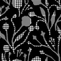 Abstract flowers with hounds-tooth plaid pattern. vector