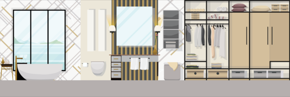 Luxury modern bathroom interior with furniture, Flat design vector illustration