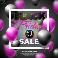Black Friday Sale Vector Illustration with Shiny Balloons