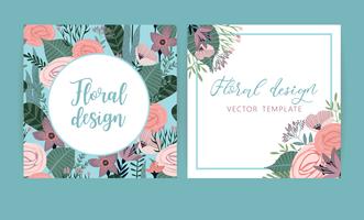 Plantillas de vectores con flores. Diseño para tarjeta, cartel, banner, invitación, boda, saludo.