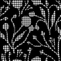 Abstract flowers with hounds-tooth plaid pattern. vector