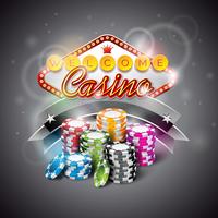 Ilustración vectorial sobre un tema de casino con fichas de colores y pantalla de iluminación vector