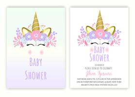 Unicornio floral unicornio decoración tarjeta baby shower vector