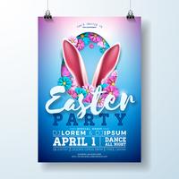 Easter Party Flyer Illustration with rabbit ears vector