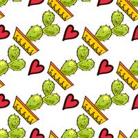 Seamless pattern of cacti and succulents in pots.