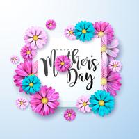 Tarjeta de felicitación feliz del día de la madre con flores de color rosa y azul vector