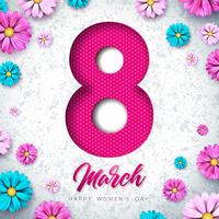 March 8 Happy Women's Day Floral Greeting card vector