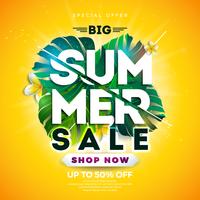 Summer Sale Design with Flower and Exotic Leaves