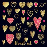 Conjunto de corazón adornado en oro y rosa. vector