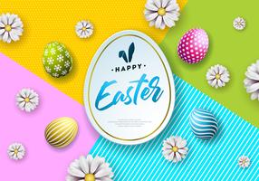 Illustration of Happy Easter Holiday with Painted Egg and Flower vector