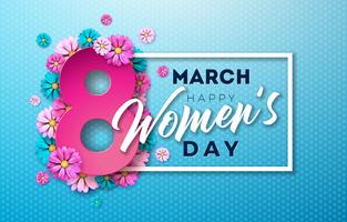 8 de marzo. Tarjeta de felicitación floral del día feliz de las mujeres. Ilustración de vacaciones internacionales vector