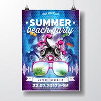 Vector Summer Beach Party Flyer Design with typographic and music elements