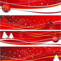 Four christmas banner illustration with red ball and tree. vector