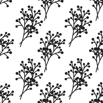 branches black and white seamless pattern.
