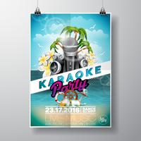 Vector ilustración de volante sobre un tema de fiesta de karaoke de verano con micrófonos