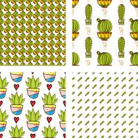 Set Seamless pattern of cacti and succulents in pots. vector