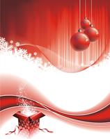 Vector Christmas illustration with gift box on red background