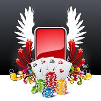 Vector illustration on a casino theme with playing cards and poker chips.