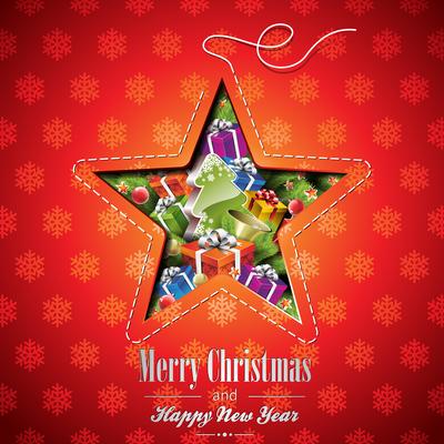 Vector Christmas illustration with abstract star design and holiday elements