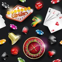 Vector el ejemplo inconsútil del modelo del casino con los elementos de juego en fondo rayado oscuro.