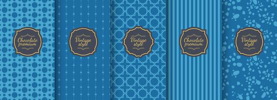 Set of blue vintage seamless backgrounds for luxury packaging design.